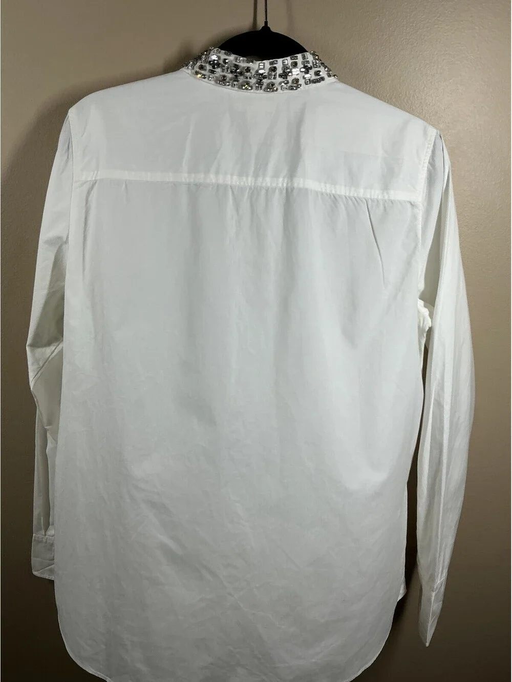 J.Crew White Jewel Crystal Embellished Color Button-Down Shirt  Size 12